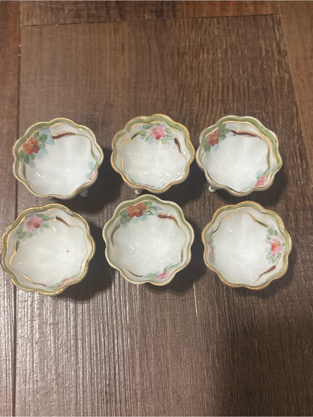 Porcelain Mini Three Footed Finger dishes?  -Handpainted nippon